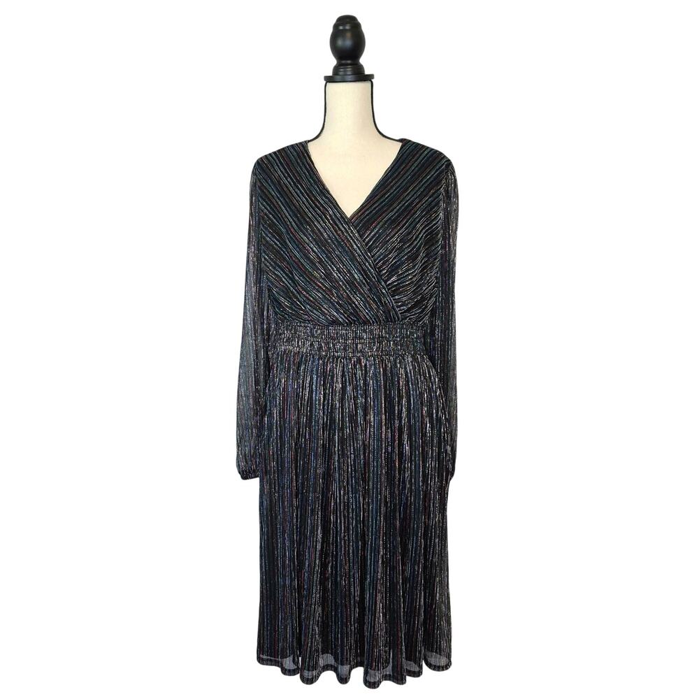 Lane Bryant dress lurex rainbow stripe crinkle knit vneck midi womens size 14/16